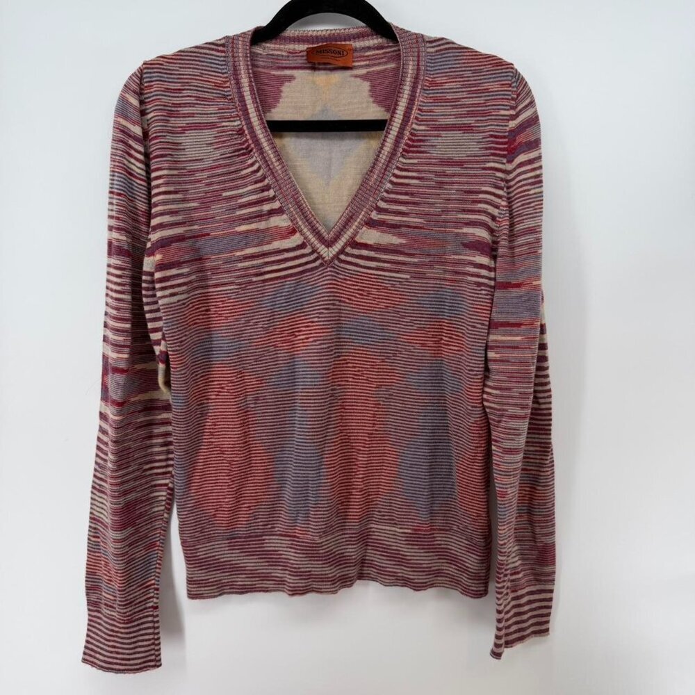Missoni V-neck Argyle Multicolor Zig Zag Stripe Sweater Size 46 US 12